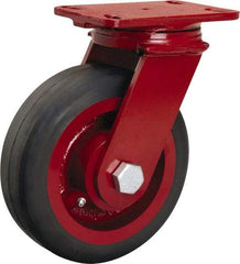 Hamilton - 8" Diam x 2-1/2" Wide x 10-1/8" OAH Top Plate Mount Swivel Caster - Rubber Mold on Cast Iron, 670 Lb Capacity, Straight Roller Bearing, 4-1/2 x 6-1/2" Plate - Makers Industrial Supply