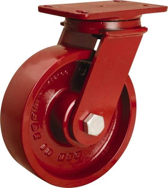 Hamilton - 8" Diam x 2-1/2" Wide x 10-1/8" OAH Top Plate Mount Swivel Caster - Cast Iron, 1,800 Lb Capacity, Straight Roller Bearing, 4-1/2 x 6-1/2" Plate - Makers Industrial Supply