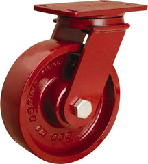 Hamilton - 8" Diam x 2-1/2" Wide x 10-1/8" OAH Top Plate Mount Swivel Caster - Cast Iron, 1,800 Lb Capacity, Straight Roller Bearing, 4-1/2 x 6-1/2" Plate - Makers Industrial Supply