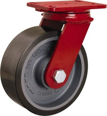 Hamilton - 8" Diam x 3" Wide x 10-1/4" OAH Top Plate Mount Swivel Caster - Polyurethane Mold onto Cast Iron Center, 2,200 Lb Capacity, Tapered Roller Bearing, 4-1/2 x 6-1/2" Plate - Makers Industrial Supply