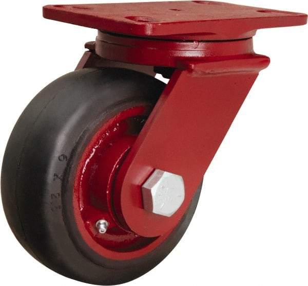 Hamilton - 6" Diam x 2-1/2" Wide x 7-1/2" OAH Top Plate Mount Swivel Caster - Rubber Mold on Cast Iron, 540 Lb Capacity, Tapered Roller Bearing, 4-1/2 x 6-1/2" Plate - Makers Industrial Supply