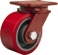 Hamilton - 6" Diam x 3" Wide x 7-1/2" OAH Top Plate Mount Swivel Caster - Polyurethane Mold onto Cast Iron Center, 2,200 Lb Capacity, Sealed Precision Ball Bearing, 4-1/2 x 6-1/2" Plate - Makers Industrial Supply