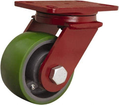 Hamilton - 5" Diam x 2-1/2" Wide x 7" OAH Top Plate Mount Swivel Caster - Polyurethane Mold onto Cast Iron Center, 1,300 Lb Capacity, Straight Roller Bearing, 4-1/2 x 6-1/2" Plate - Makers Industrial Supply