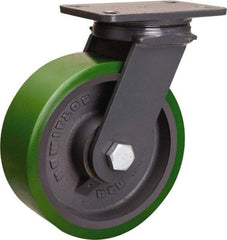 Hamilton - 8" Diam x 3" Wide x 10-1/4" OAH Top Plate Mount Swivel Caster - Polyurethane Mold onto Cast Iron Center, 2,400 Lb Capacity, Sealed Precision Ball Bearing, 4-1/2 x 6-1/2" Plate - Makers Industrial Supply