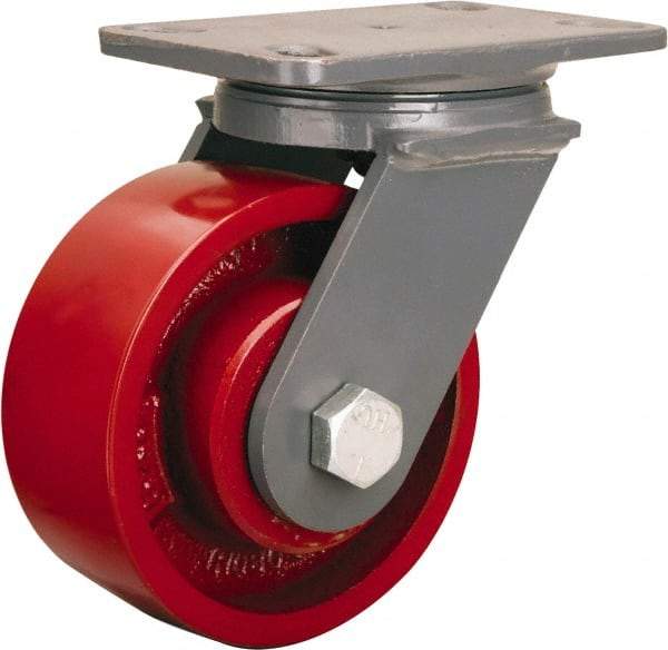 Hamilton - 6" Diam x 2-1/2" Wide x 7-3/4" OAH Top Plate Mount Swivel Caster - Cast Iron, 2,200 Lb Capacity, Tapered Roller Bearing, 4-1/2 x 6-1/2" Plate - Makers Industrial Supply