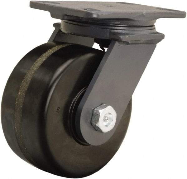 Hamilton - 6" Diam x 3" Wide x 7-3/4" OAH Top Plate Mount Swivel Caster - Phenolic, 2,000 Lb Capacity, Straight Roller Bearing, 4-1/2 x 6-1/2" Plate - Makers Industrial Supply