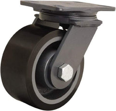 Hamilton - 6" Diam x 3" Wide x 7-3/4" OAH Top Plate Mount Swivel Caster - Polyurethane Mold onto Cast Iron Center, 2,200 Lb Capacity, Tapered Roller Bearing, 4-1/2 x 6-1/2" Plate - Makers Industrial Supply