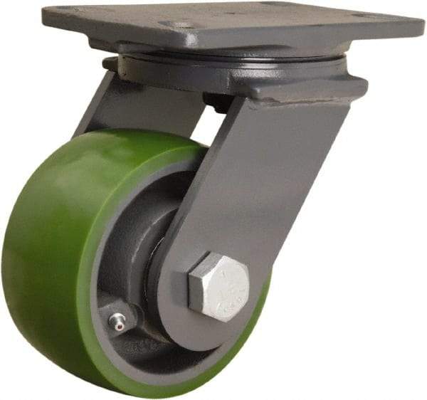 Hamilton - 5" Diam x 2-1/2" Wide x 7-1/4" OAH Top Plate Mount Swivel Caster - Polyurethane Mold onto Cast Iron Center, 1,300 Lb Capacity, Straight Roller Bearing, 4-1/2 x 6-1/2" Plate - Makers Industrial Supply