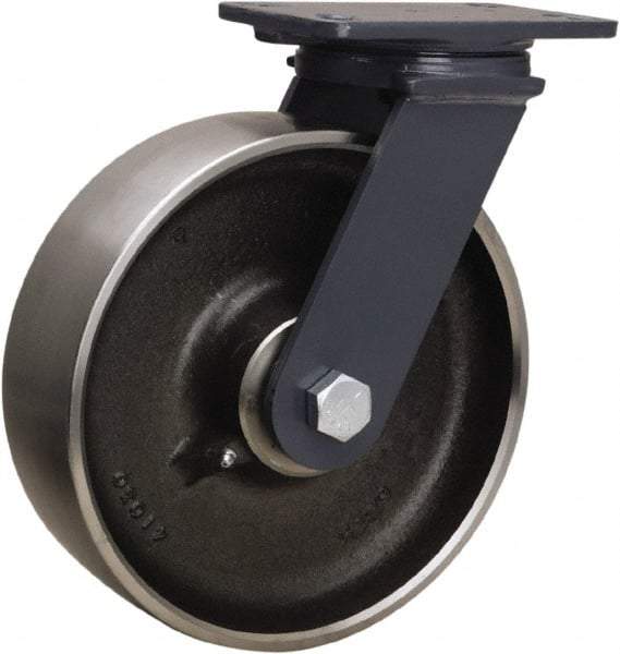 Hamilton - 10" Diam x 3" Wide x 12-1/16" OAH Top Plate Mount Swivel Caster - Forged Steel, 2,400 Lb Capacity, Sealed Precision Ball Bearing, 4-1/2 x 6-1/2" Plate - Makers Industrial Supply