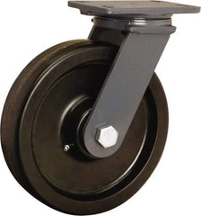 Hamilton - 10" Diam x 2-1/2" Wide x 12-1/16" OAH Top Plate Mount Swivel Caster - Phenolic, 2,400 Lb Capacity, Straight Roller Bearing, 4-1/2 x 6-1/2" Plate - Makers Industrial Supply