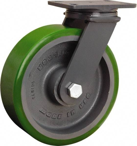 Hamilton - 10" Diam x 3" Wide x 12-1/16" OAH Top Plate Mount Swivel Caster - Polyurethane Mold onto Cast Iron Center, 2,400 Lb Capacity, Sealed Precision Ball Bearing, 4-1/2 x 6-1/2" Plate - Makers Industrial Supply