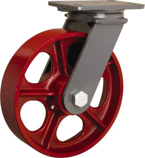 Hamilton - 10" Diam x 2-1/2" Wide x 12-1/16" OAH Top Plate Mount Swivel Caster - Cast Iron, 2,400 Lb Capacity, Tapered Roller Bearing, 4-1/2 x 6-1/2" Plate - Makers Industrial Supply