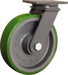 Hamilton - 10" Diam x 2-1/2" Wide x 12-1/16" OAH Top Plate Mount Swivel Caster - Polyurethane Mold onto Cast Iron Center, 2,400 Lb Capacity, Sealed Precision Ball Bearing, 4-1/2 x 6-1/2" Plate - Makers Industrial Supply