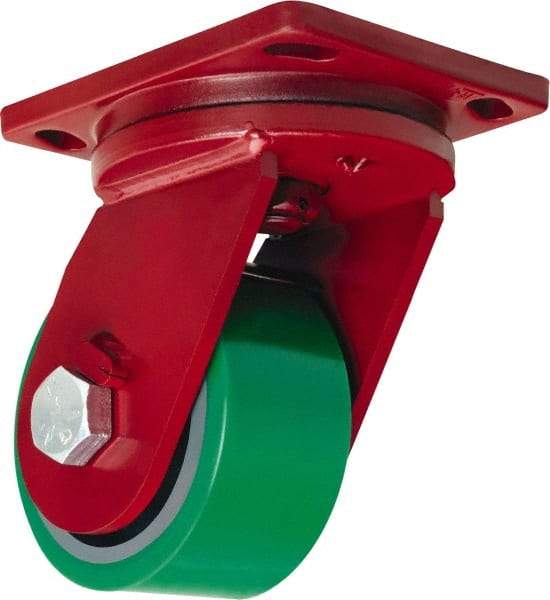 Hamilton - 6" Diam x 3" Wide x 8-1/2" OAH Top Plate Mount Swivel Caster - Polyurethane Mold onto Cast Iron Center, 2,200 Lb Capacity, Sealed Precision Ball Bearing, 6-1/2 x 7-1/2" Plate - Makers Industrial Supply