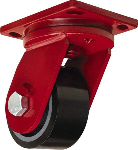 Hamilton - 6" Diam x 3" Wide x 8-1/2" OAH Top Plate Mount Swivel Caster - Polyurethane Mold onto Cast Iron Center, 2,860 Lb Capacity, Sealed Precision Ball Bearing, 6-1/2 x 7-1/2" Plate - Makers Industrial Supply