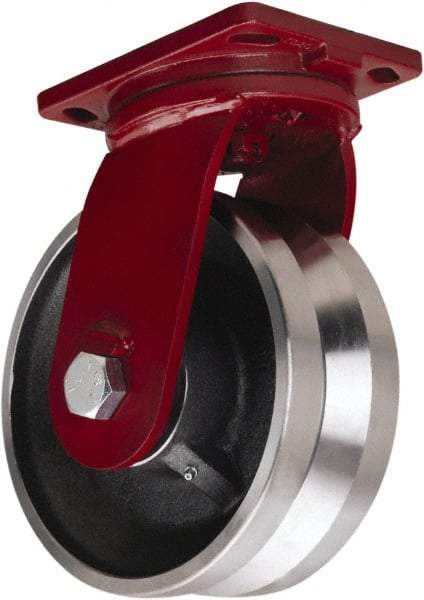 Hamilton - 10" Diam x 4" Wide, Iron Swivel Caster - 7,500 Lb Capacity, Top Plate Mount, 6-1/2" x 7-1/2" Plate, Straight Roller Bearing - Makers Industrial Supply