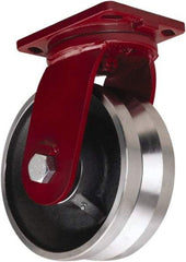 Hamilton - 10" Diam x 3" Wide, Iron Swivel Caster - 4,500 Lb Capacity, Top Plate Mount, 6-1/2" x 7-1/2" Plate, Tapered Roller Bearing - Makers Industrial Supply