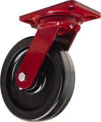 Hamilton - 8" Diam x 2" Wide x 9-3/4" OAH Top Plate Mount Swivel Caster - Phenolic, 1,400 Lb Capacity, Straight Roller Bearing, 4-1/2 x 6-1/2" Plate - Makers Industrial Supply