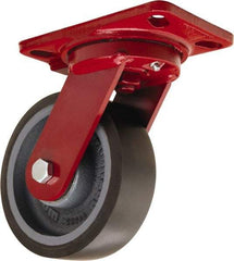 Hamilton - 6" Diam x 2" Wide x 7-3/4" OAH Top Plate Mount Swivel Caster - Polyurethane Mold onto Cast Iron Center, 1,560 Lb Capacity, Sealed Precision Ball Bearing, 4-1/2 x 6-1/2" Plate - Makers Industrial Supply