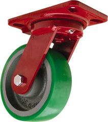 Hamilton - 6" Diam x 2" Wide x 7-3/4" OAH Top Plate Mount Swivel Caster - Polyurethane Mold onto Cast Iron Center, 1,200 Lb Capacity, Sealed Precision Ball Bearing, 4-1/2 x 6-1/2" Plate - Makers Industrial Supply