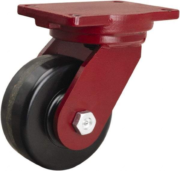 Hamilton - 6" Diam x 2-1/2" Wide x 8-1/2" OAH Top Plate Mount Swivel Caster - Phenolic, 1,800 Lb Capacity, Straight Roller Bearing, 6-1/8 x 7-1/2" Plate - Makers Industrial Supply