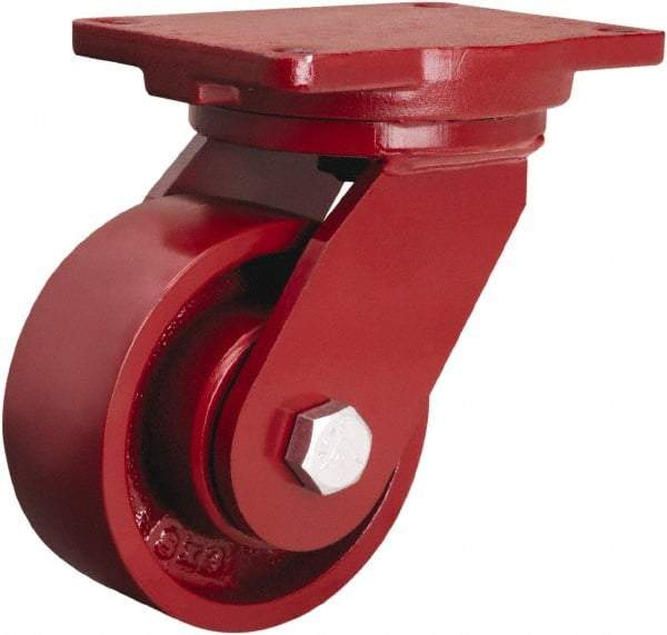 Hamilton - 6" Diam x 2-1/2" Wide x 8-1/2" OAH Top Plate Mount Swivel Caster - Cast Iron, 2,200 Lb Capacity, Straight Roller Bearing, 6-1/8 x 7-1/2" Plate - Makers Industrial Supply