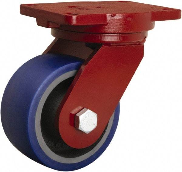 Hamilton - 6" Diam x 3" Wide x 8-1/2" OAH Top Plate Mount Swivel Caster - Polyurethane Mold onto Cast Iron Center, 1,800 Lb Capacity, Sealed Precision Ball Bearing, 6-1/8 x 7-1/2" Plate - Makers Industrial Supply