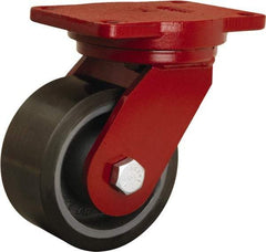 Hamilton - 6" Diam x 3" Wide x 8-1/2" OAH Top Plate Mount Swivel Caster - Polyurethane Mold onto Cast Iron Center, 2,860 Lb Capacity, Sealed Precision Ball Bearing, 6-1/8 x 7-1/2" Plate - Makers Industrial Supply