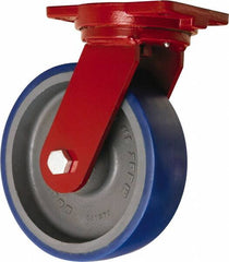 Hamilton - 10" Diam x 3" Wide x 12-1/2" OAH Top Plate Mount Swivel Caster - Polyurethane Mold onto Cast Iron Center, 2,400 Lb Capacity, Sealed Precision Ball Bearing, 6-1/8 x 7-1/2" Plate - Makers Industrial Supply