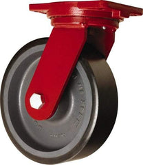 Hamilton - 10" Diam x 3" Wide x 12-1/2" OAH Top Plate Mount Swivel Caster - Polyurethane Mold onto Cast Iron Center, 3,900 Lb Capacity, Tapered Roller Bearing, 6-1/8 x 7-1/2" Plate - Makers Industrial Supply