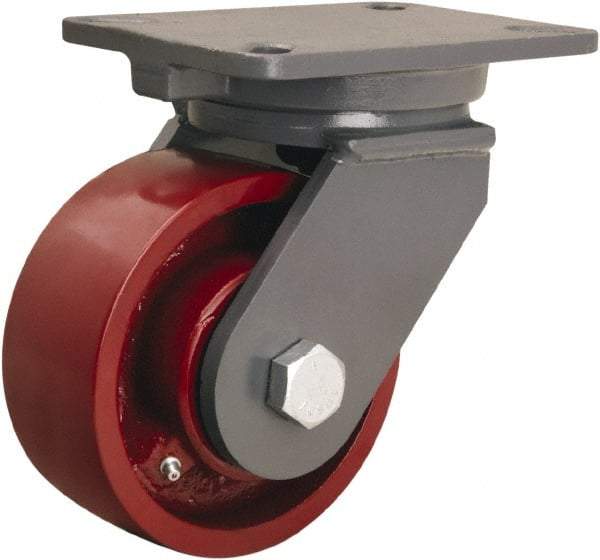 Hamilton - 6" Diam x 2-1/2" Wide x 8" OAH Top Plate Mount Swivel Caster - Cast Iron, 2,200 Lb Capacity, Straight Roller Bearing, 5-1/4 x 7-1/4" Plate - Makers Industrial Supply