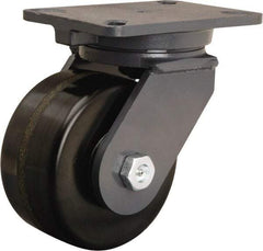 Hamilton - 6" Diam x 3" Wide x 8" OAH Top Plate Mount Swivel Caster - Phenolic, 2,000 Lb Capacity, Tapered Roller Bearing, 5-1/4 x 7-1/4" Plate - Makers Industrial Supply