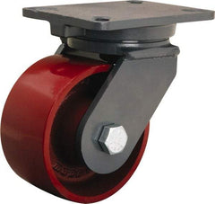 Hamilton - 6" Diam x 3" Wide x 8" OAH Top Plate Mount Swivel Caster - Cast Iron, 2,500 Lb Capacity, Tapered Roller Bearing, 5-1/4 x 7-1/4" Plate - Makers Industrial Supply