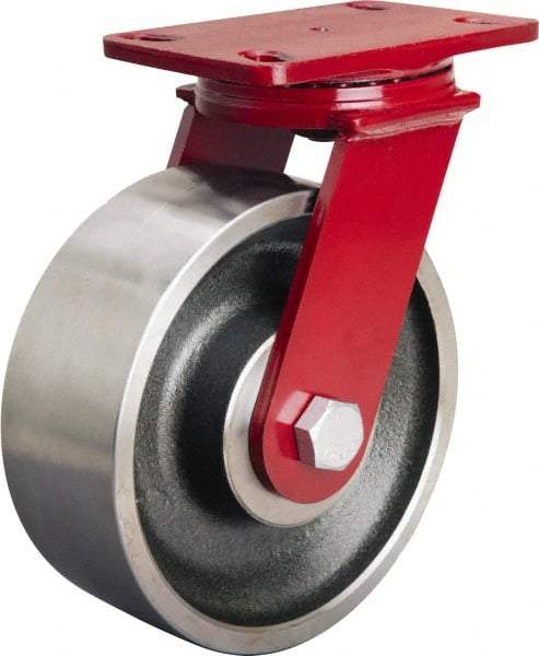 Hamilton - 8" Diam x 3" Wide x 10-1/8" OAH Top Plate Mount Swivel Caster - Forged Steel, 2,200 Lb Capacity, Sealed Precision Ball Bearing, 4-1/2 x 6-1/2" Plate - Makers Industrial Supply