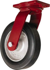 Hamilton - 12" Diam x 2-3/4" Wide, Rubber Swivel Caster - 800 Lb Capacity, Top Plate Mount, 6-1/8" x 7-1/2" Plate, Straight Roller Bearing - Makers Industrial Supply