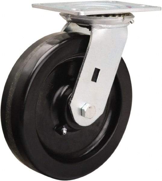 Hamilton - 8" Diam x 2" Wide x 9-1/2" OAH Top Plate Mount Swivel Caster - Phenolic, 1,400 Lb Capacity, Straight Roller Bearing, 4-1/2 x 6-1/4" Plate - Makers Industrial Supply