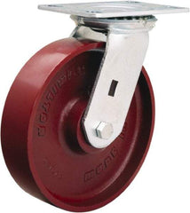 Hamilton - 8" Diam x 2" Wide x 9-1/2" OAH Top Plate Mount Swivel Caster - Cast Iron, 1,500 Lb Capacity, Precision Ball Bearing, 4-1/2 x 6-1/4" Plate - Makers Industrial Supply