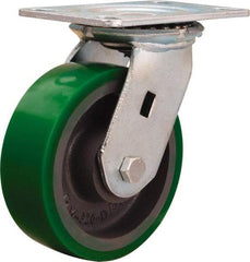 Hamilton - 6" Diam x 2" Wide x 7-1/2" OAH Top Plate Mount Swivel Caster - Polyurethane Mold onto Cast Iron Center, 1,200 Lb Capacity, Sealed Precision Ball Bearing, 4-1/2 x 6-1/4" Plate - Makers Industrial Supply