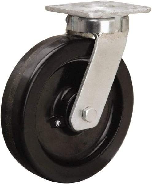 Hamilton - 8" Diam x 2" Wide x 9-1/2" OAH Top Plate Mount Swivel Caster - Phenolic, 1,400 Lb Capacity, Straight Roller Bearing, 4 x 4-1/2" Plate - Makers Industrial Supply