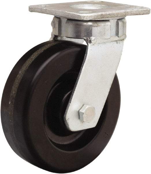 Hamilton - 6" Diam x 2" Wide x 7-1/2" OAH Top Plate Mount Swivel Caster - Phenolic, 1,200 Lb Capacity, Straight Roller Bearing, 4 x 4-1/2" Plate - Makers Industrial Supply