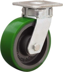 Hamilton - 6" Diam x 2" Wide x 7-1/2" OAH Top Plate Mount Swivel Caster - Polyurethane Mold onto Cast Iron Center, 1,200 Lb Capacity, Sealed Precision Ball Bearing, 4 x 4-1/2" Plate - Makers Industrial Supply