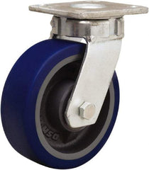 Hamilton - 5" Diam x 2" Wide x 7" OAH Top Plate Mount Swivel Caster - Polyurethane Mold onto Cast Iron Center, 840 Lb Capacity, Sealed Precision Ball Bearing, 4 x 4-1/2" Plate - Makers Industrial Supply