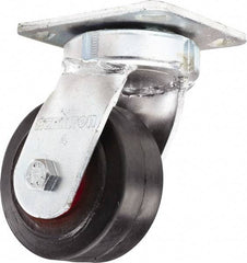 Hamilton - 4" Diam x 2" Wide x 5-5/8" OAH Top Plate Mount Swivel Caster - Rubber Mold on Cast Iron, Straight Roller Bearing, 4 x 4-1/2" Plate - Makers Industrial Supply