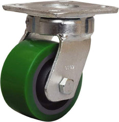 Hamilton - 4" Diam x 2" Wide x 5-5/8" OAH Top Plate Mount Swivel Caster - Polyurethane Mold onto Cast Iron Center, 750 Lb Capacity, Sealed Precision Ball Bearing, 4 x 4-1/2" Plate - Makers Industrial Supply