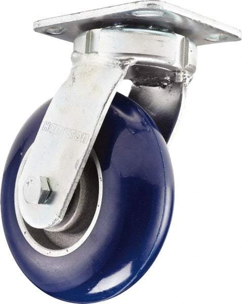 Hamilton - 5" Diam x 2" Wide x 7" OAH Top Plate Mount Swivel Caster - Rubber Mold on Polyolefin, 350 Lb Capacity, Straight Roller Bearing, 4 x 4-1/2" Plate - Makers Industrial Supply