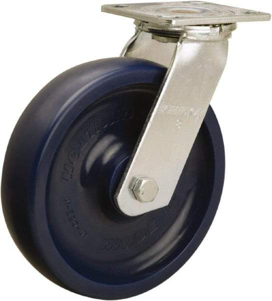 Hamilton - 8" Diam x 2" Wide x 9-1/2" OAH Top Plate Mount Swivel Caster - Polyurethane, 900 Lb Capacity, Sealed Precision Ball Bearing, 4 x 4-1/2" Plate - Makers Industrial Supply