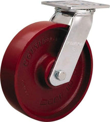 Hamilton - 8" Diam x 2" Wide x 9-1/2" OAH Top Plate Mount Swivel Caster - Cast Iron, 1,250 Lb Capacity, Precision Ball Bearing, 4 x 4-1/2" Plate - Makers Industrial Supply