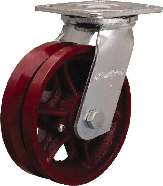 Hamilton - 6" Diam x 2" Wide, Iron Swivel Caster - 900 Lb Capacity, Top Plate Mount, 4" x 4-1/2" Plate, Straight Roller Bearing - Makers Industrial Supply