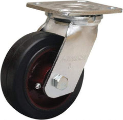 Hamilton - 5" Diam x 2" Wide x 6-1/2" OAH Top Plate Mount Swivel Caster - Rubber Mold on Cast Iron, 350 Lb Capacity, Straight Roller Bearing, 4 x 4-1/2" Plate - Makers Industrial Supply