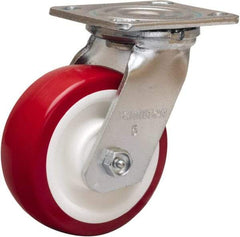 Hamilton - 5" Diam x 2" Wide x 6-1/2" OAH Top Plate Mount Swivel Caster - Polyurethane Mold on Polypropylene, 900 Lb Capacity, Straight Roller Bearing, 4 x 4-1/2" Plate - Makers Industrial Supply